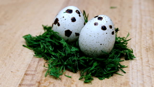 two-quail-eggs-slowly-rotate-in-front-of-the-camera