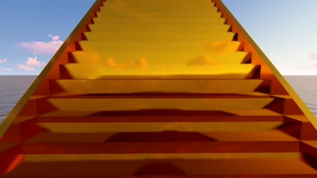 Endlose-goldene-Treppe-3d-Looped-Animation.-Abstrakte-Treppe-zum-Himmel-Konzept.-Surreale-Weg-mit-realistischen-Meer-und-weißen-Wolken-Hintergrundvideo.-Gelbe-Metallstufen-nahtloses-Filmmaterial