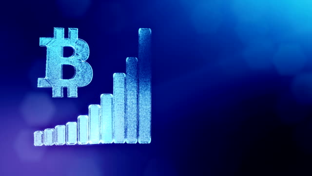 Sign-of-Bitcoin-and-diagram.-Financial-background-made-of-glow-particles-as-vitrtual-hologram.-Shiny-3D-loop-animation-with-depth-of-field,-bokeh-and-copy-space.-Blue-background-1