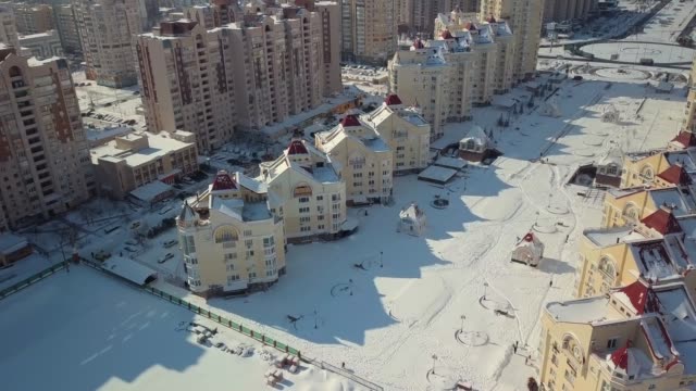 Invierno-de-Kiev,-a-vista-de-pájaro