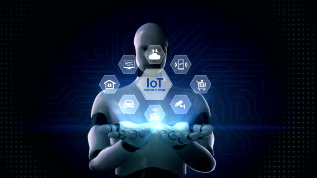 Robot,-cyborg-abrir-dos-palm,-icono-del-hexágono-de-IoT,-Home-security,-cctv,-ciudad-inteligente,-aplicación-móvil,-coche,-internet-de-cosa.-4K.1.