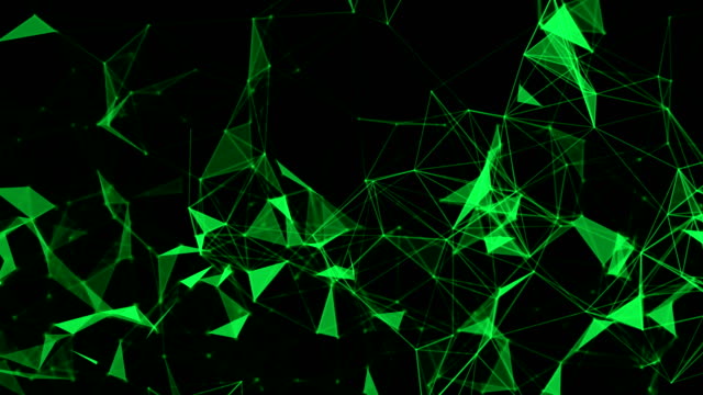Green-digital-data-and-network-connection-triangle-lines-for-technology-concept-on-black-background,-abstract-illustration