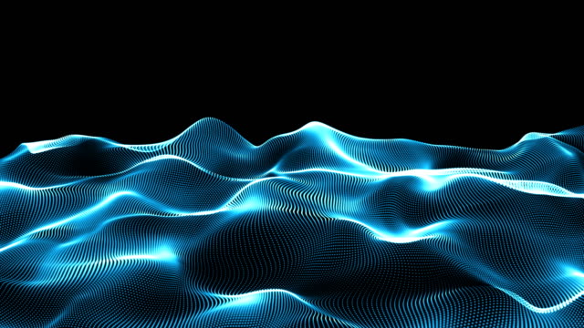 Abstract-blue-wavy-lines.-Digital-data-and-network-connection-dots-in-technology-concept-on-black-background,-abstract-illustration