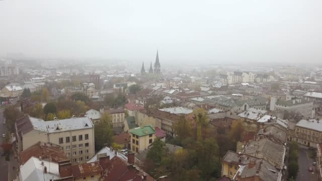 Aerial-view-of-the-corner-house-in-Lviv,-Ukraine