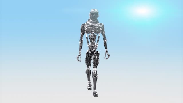 Running-cyborg,-walking-robot-render-3D