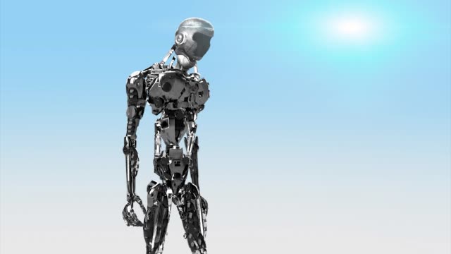 Running-cyborg,-walking-robot-render-3D