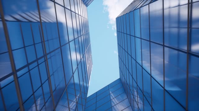 Glas-Labyrinth-große-Wolkenkratzer-Gebäude-4k