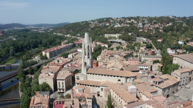 Aerial-view-of-Basilica-of-Sant-Felui-in-Girona