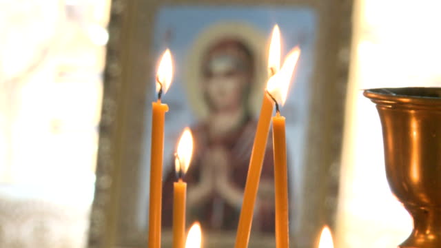Wax-candles-in-the-Church-burn.On-the-background-of-the-icon.An-Orthodox-Church.