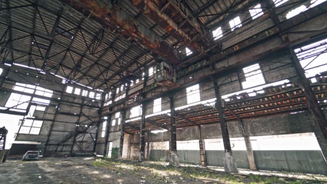 Abandoned-ruined-industrial-factory-building,-ruins-and-demolition-concept