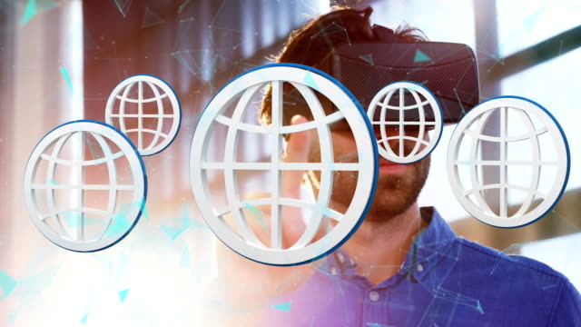 Mann-mit-virtueller-Brille-und-Globus-Symbolen
