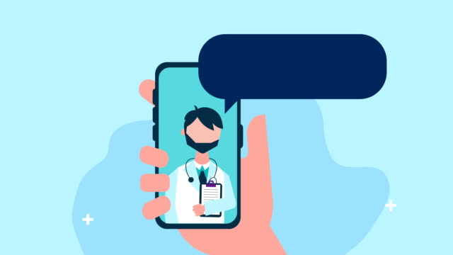 Arzt-in-Smartphone-Telemedizin-Technologie-Animation