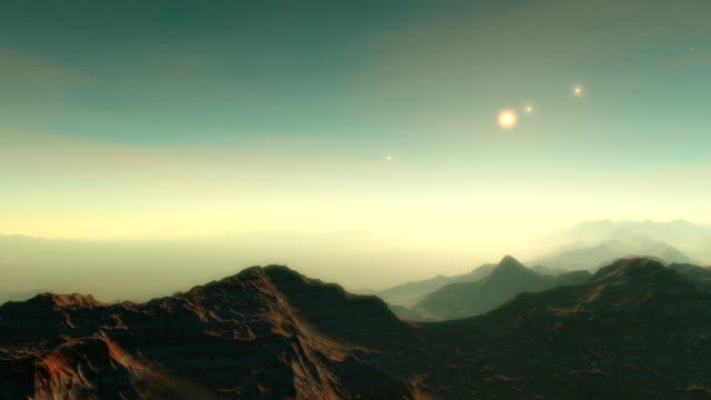 Keine-Mans-Land---ein-Sonnenuntergang-Zeitraffer-Animation-zeigt-einen-leblosen-Planeten