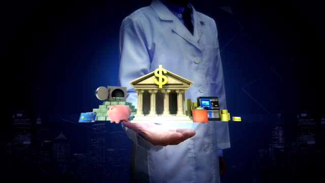 Forscher,-Ingenieur,-Arzt-öffnen-Palme,-Management-Bankkonto,-Online-Offline-Banking-Leben