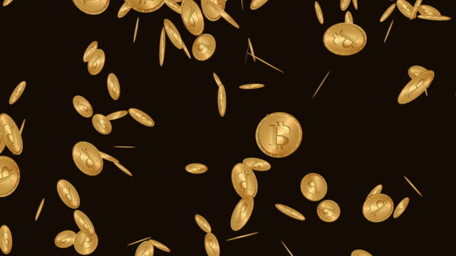 Fallende-Bitcoin-Symbol-auf-dem-dunklen-braunen-Hintergrund
