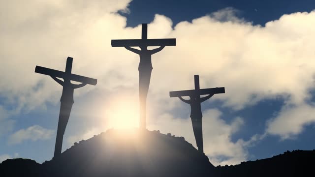Cruces-en-una-crucifixión-colina-Cruz-Jesucristo-religión-cristiana-Iglesia-Biblia