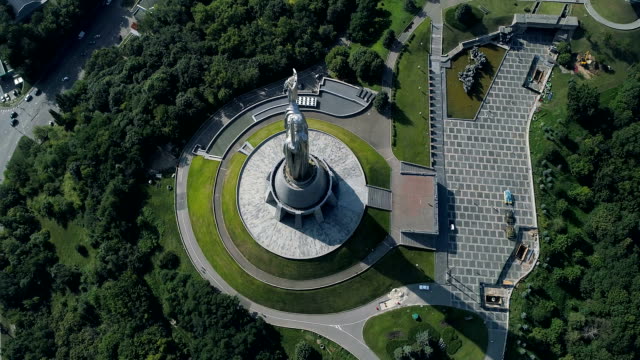KIEV,-UKRAINE-July-20,-2018:-Aerial-view.-Mother-Motherland