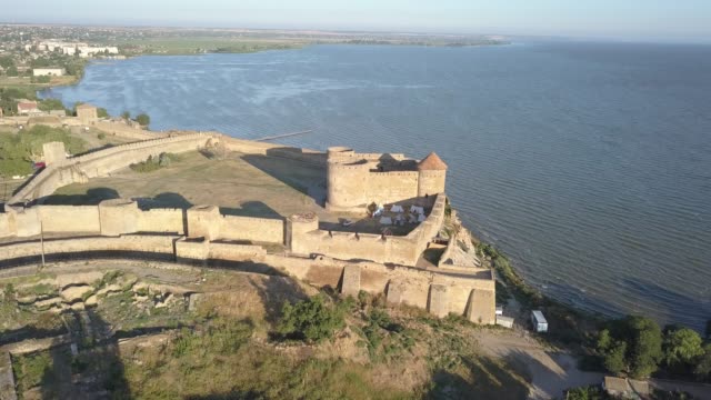 Flying-on-drone-over-ancient-fortress-Akkerman-which-is-on-the-bank-of-the-Dniester-estuary-in-Bilhorod-Dnistrovskyi-city