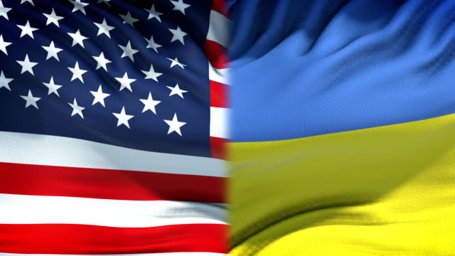 Vereinigten-Staaten-und-der-Ukraine-Fahnen-Hintergrund,-diplomatische-und-wirtschaftliche-Beziehungen