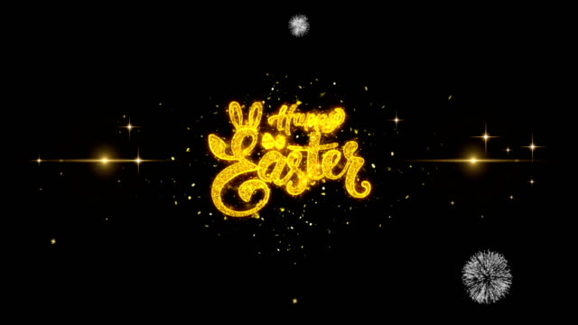 Feliz-Pascua-de-oro-texto-parpadeando-partículas-con-fuegos-artificiales-de-oro-pantalla