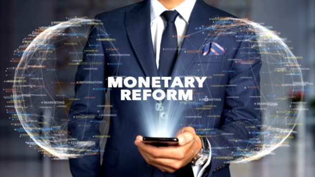 Geschäftsmann-Hologramm-Concept-Economics-Währungsreform