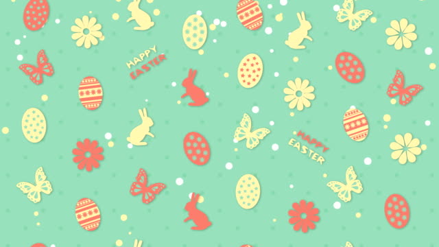Fondo-feliz-Pascua-con-huevos,-flores-y-mariposas