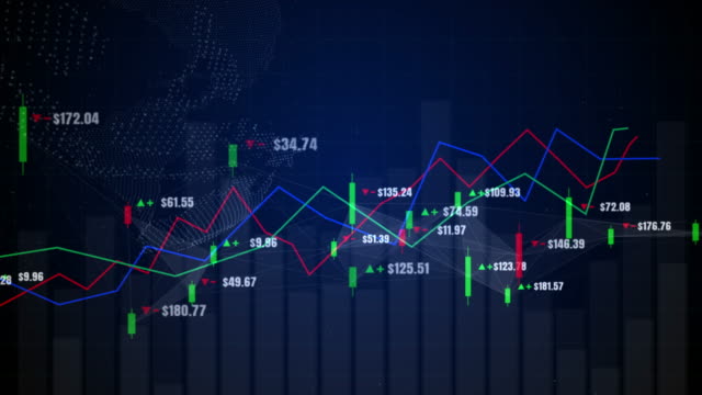 Candlestick-Graph-Chart-mit-digitalen-Daten,-Aufwärtstrend-oder-Abwärtstrend-des-Börsen--oder-Börsenhandels,-Investment--und-Finanzkonzept.