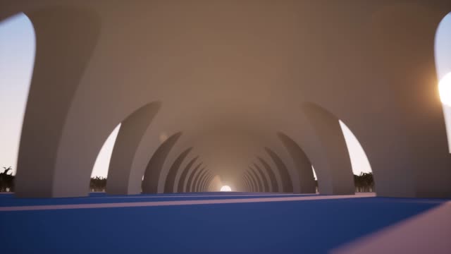 Unendliche-Tunnelperspektive-von-innen-nahtloses-Filmmaterial.-Vorwärts-in-endlosen-Korridor-Looped-Animation.-Zeitgenössische-Architektur-tagsüber.-Infinity-Effekt,-Zoom-in-realistischem-Video
