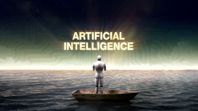 Rising-'ARTIFICIAL-INTELLIGENCE',-front-of-Robot-on-ship,-ocean,-sea.