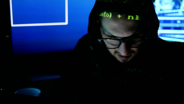 evil,-criminal-hacker-Portrait,-nervous-hacker-cracking-system,-Internet-espionage,-Hacked-access-password,-Computer-Terrorist-working