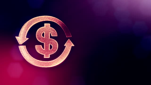 dollar-sign-in-emblem-of-round-arrow.-Finance-background-of-luminous-particles.-3D-loop-animation-with-depth-of-field,-bokeh-and-copy-space-for-your-text.-Violet-color-v2