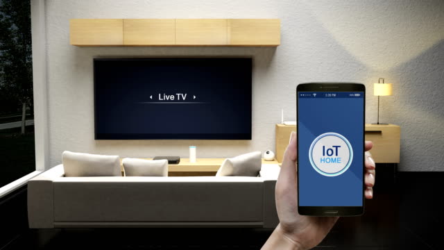 Touching-IoT-smart-phone,-mobile-application,-Security-control-in-Living-room,-Smart-home-appliances,--internet-of-things.-4k-movie.