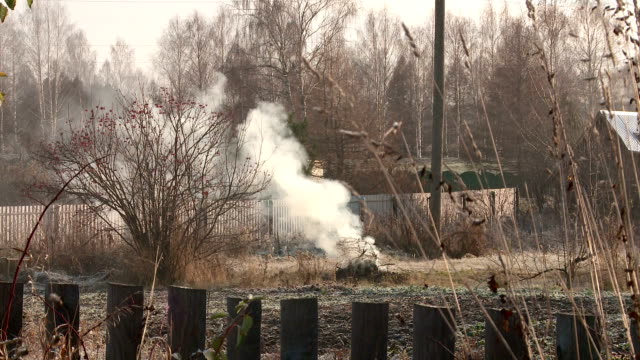 Dorfstraße-in-Russland-im-Spätherbst-Rauch-aus-der-Pfeife