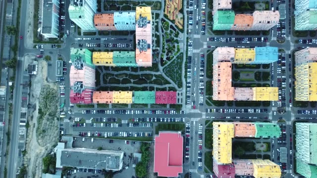 aerial-view-of-district-of-colorful-houses-in-Kiev,-Ukraine.-Comfort-town-buildings