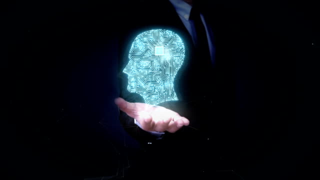 Geschäftsmann-offene-Handflächen,-Gehirn-Sie-sich-digitale-Telefonleitungen,-künstlicher-Intelligenz