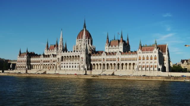 River-cruise-on-the-Danube---sailing-past-the-Parliament-building-at-sunset