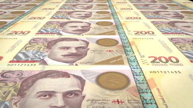 Banknoten-von-zweihundert-georgischen-Lari-der-Republik-Georgien,-Bargeld,-Schleife