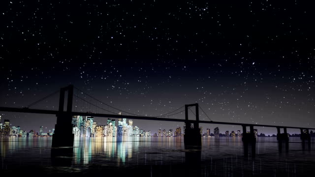Brücke-und-Sterne-Himmel-bei-Nacht