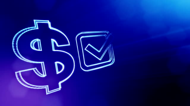 dollar-sign-and-emblem-of-tick.-Finance-background-of-luminous-particles.-3D-seamless-animation-with-depth-of-field,-bokeh-and-copy-space-for-your-text.-blue-color-v1