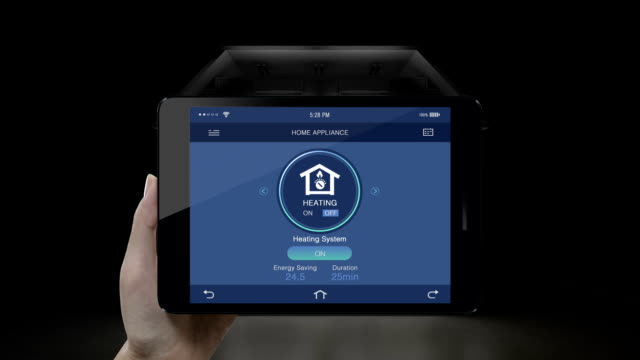 Touching-IoT-tablet,-smart-pad-application,-Heating-system-energy-saving-efficiency-control,-Smart-home-appliances,--internet-of-things.