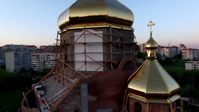 Aerial-view-of-constructed-church-in-Lviv,-Ukraine.