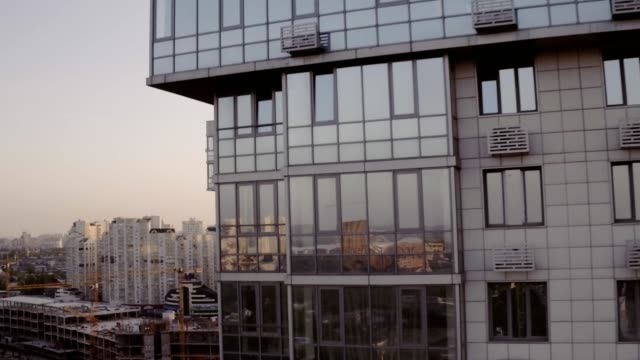Aerial-view-modern-glass-building-in-Kyiv,-Ukraine,-European-modern-architecture.