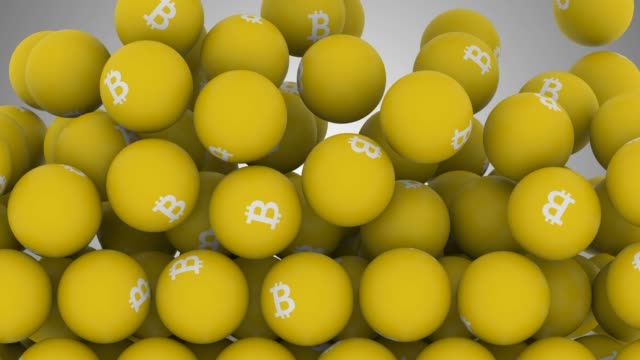 Caída-animación-de-transición-pantalla-bolas-con-símbolo-de-Bitcoin