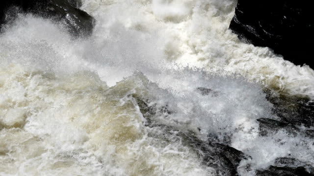 Strong-flow-and-boiling-of-water-in-mountain-river-with-splashes.-Fast-stream