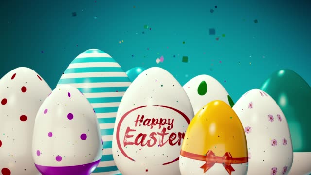 Happy-Easter-Holiday-with-Painted-Egg-on-Colorful-Background.-International-Spring-Celebration