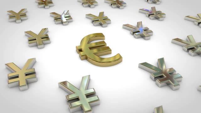 Camera-rotate-over-gold-Euro-sign-with-silver-Yuan-sign