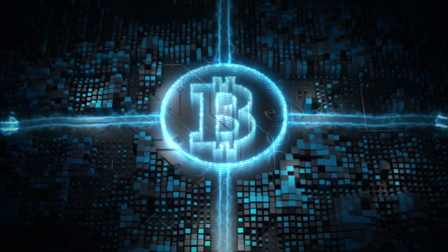 Bitcoin-blockchain-crypto-currency-digital-encryption-network,-Money-Exchange-technology-background-concept