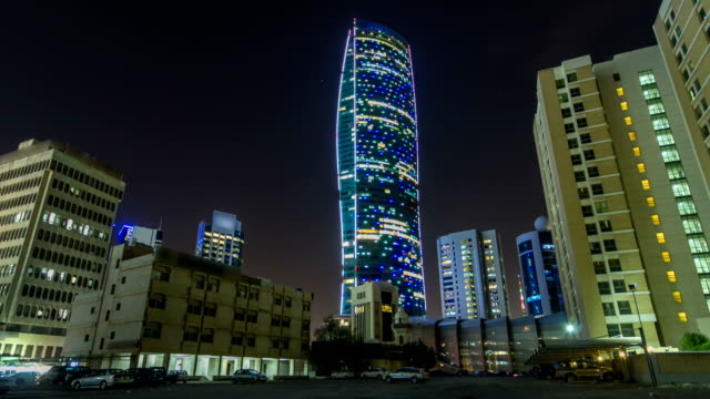 The-240-meters-high-KIPCO-Tower-timelapse-hyperlapse-in-Kuwait-City.-Kuwait,-Middle-East