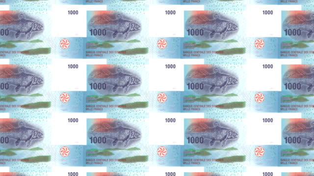 Billetes-de-1-mil-francos-comorano-de-Comoras,-dinero-en-efectivo,-lazo
