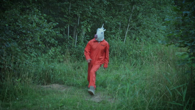 4K-Halloween-hombre-con-máscara-de-caballo-unicornio-bailando